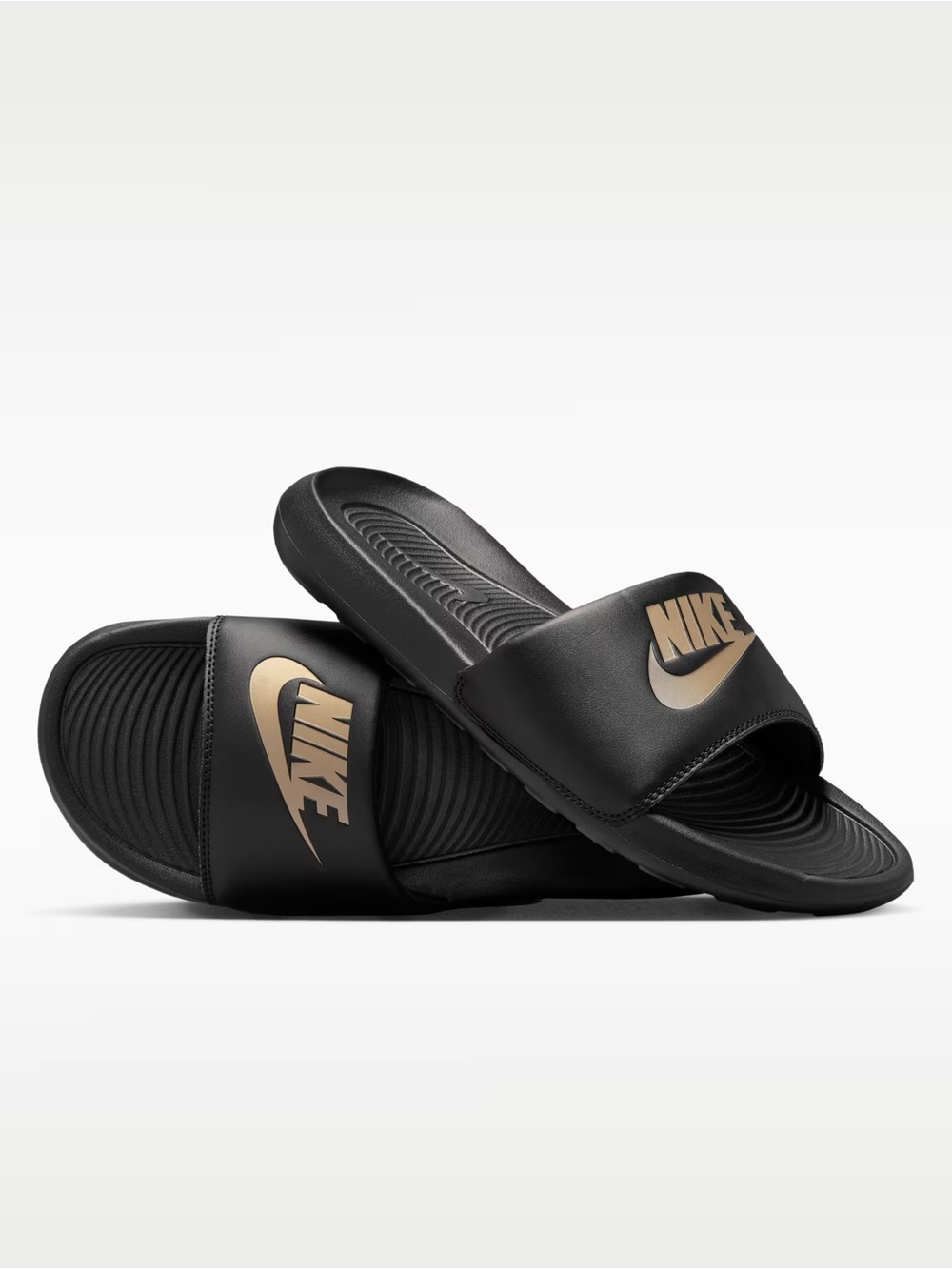 Nike’s Victori One Black and Metallic slides men’s Size 10